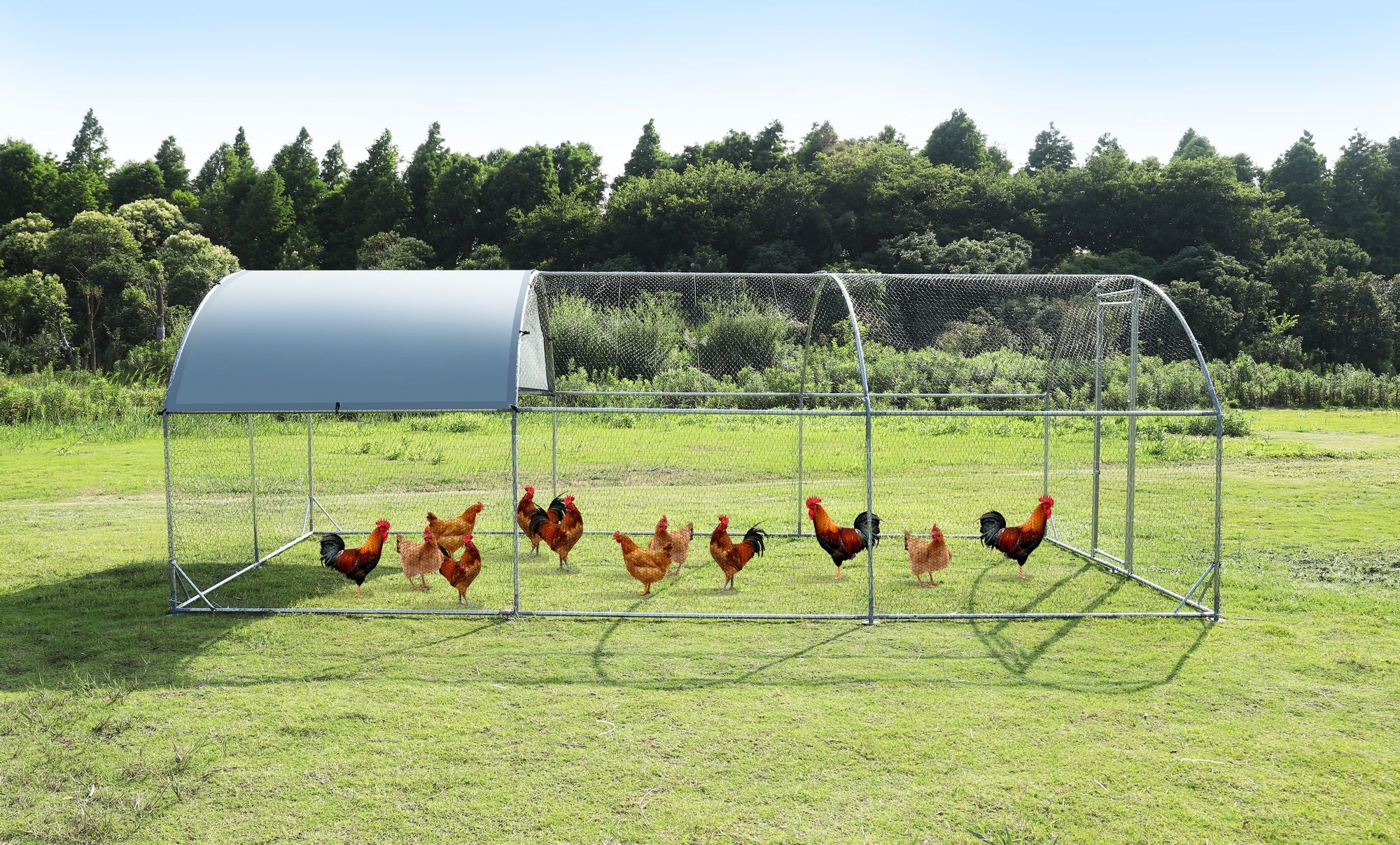 Large metal chicken coop upgrade three support steel wire impregnated plastic net cage, Oxford cloth silver plated waterproof UV protection, duck rabbit sheep bird outdoor house 9.2'W x 18.7'L x 6.5'H