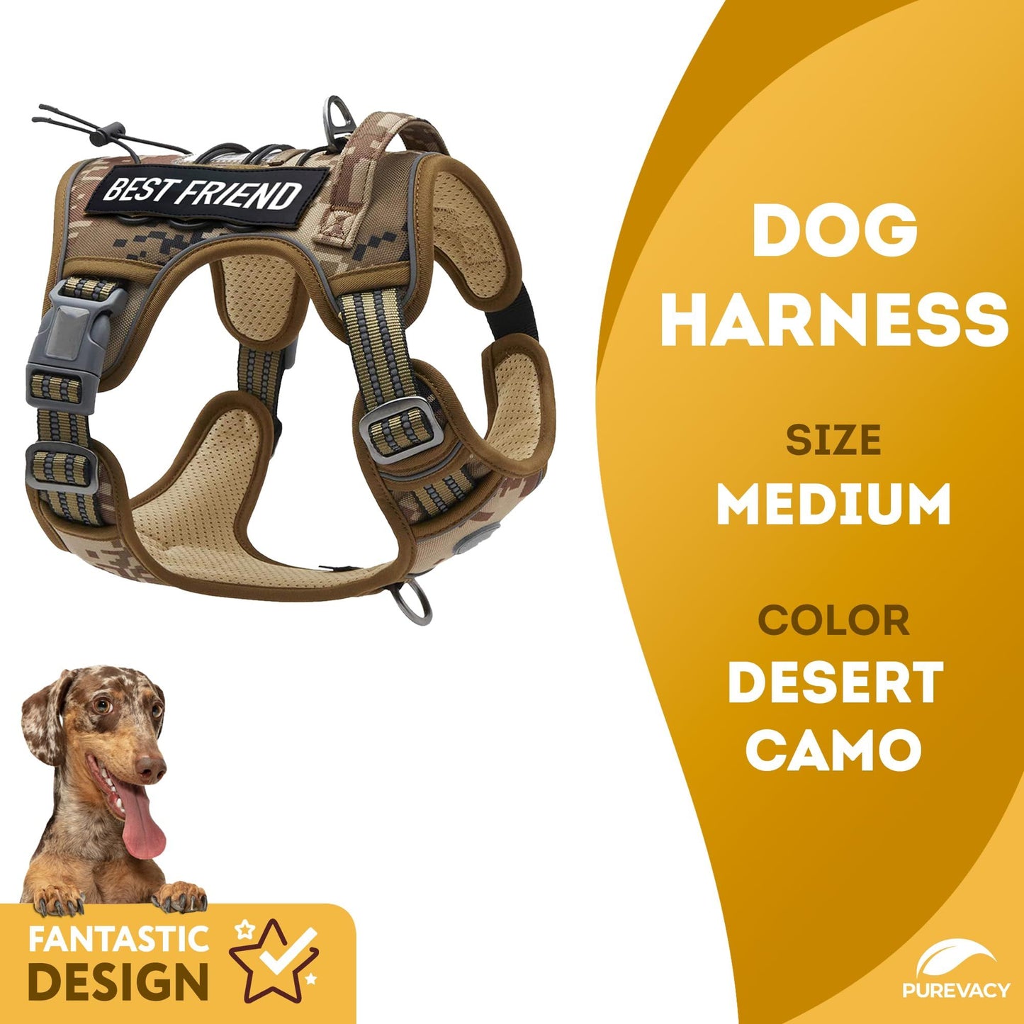 Tactical Dog Harness with Handle, Medium. Desert Camouflage 900D Nylon Tactical Dog Vest Harness. No Pull Breathable Dog Tactical Harness with Adjustable Straps and Quick-Release Buckles