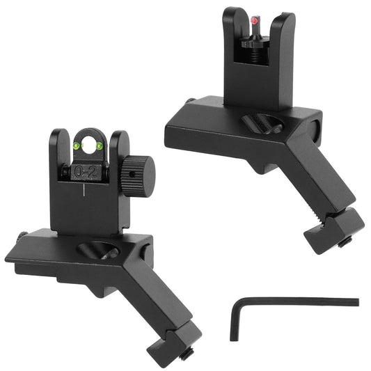 45 Degree Offset Rear Front Flip Up Sights Fiber Optics Aluminum Sights Tactical Folding Back Up Sight Set with Red Green Dots Fit Picatinny Weaver Rails