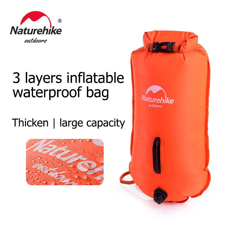 Naturehike Inflatable Swimming Buoy Waterproof 28L Storage Dry Bag Adjustable Belt Flotation Bag Dual Airbag Swim Drifting Float