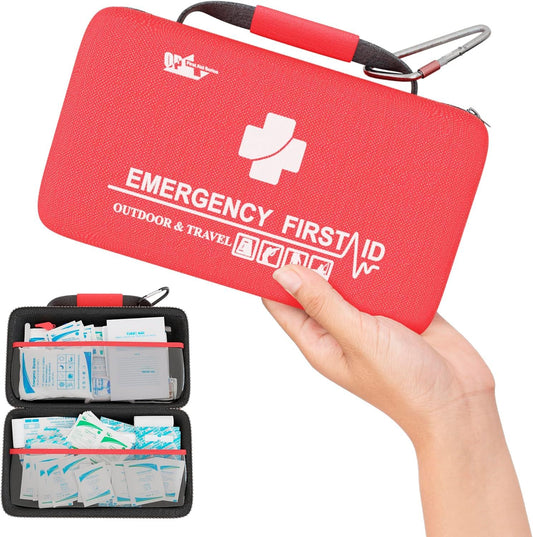 Small First Aid Kit for Car, Office, 121 Pieces, Sturdy Red EVA Travel First Aid Kit with Zip, Carabiner, Waterproof Basic First Aid Kit for Home, Portable Mini Emergency First Aid Kit Travel