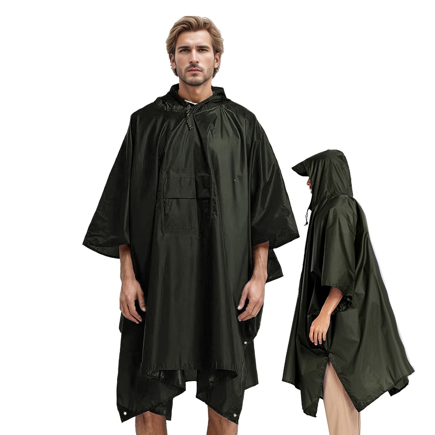 Unisex Hooded Rain Poncho With Pocket For Adult 3-in-1 Waterproof Poncho Raincoat With Hood Sleeve Brim Lightweight Portable Rain Poncho For Hiking Camping Fishing Emergency