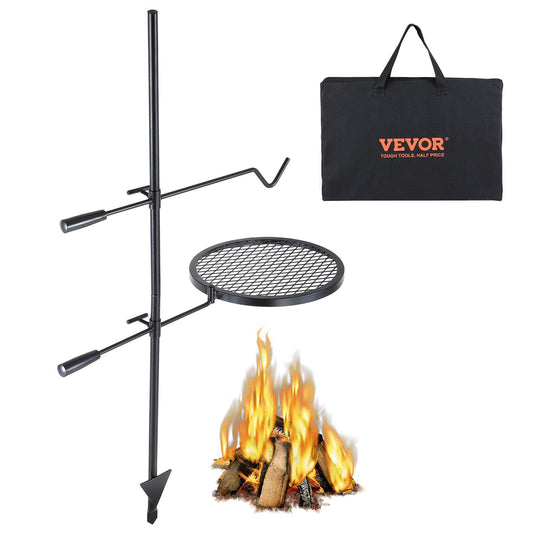 VEVOR Swivel Campfire Grill, Fire Pit Grill Grate over Fire Pits, Heavy Duty Steel Grill Grates, 360° Adjustable Open Fire Outdoor Cooking Equipment, Portable Camp Fire Racks for Camping Outdoor BBQ