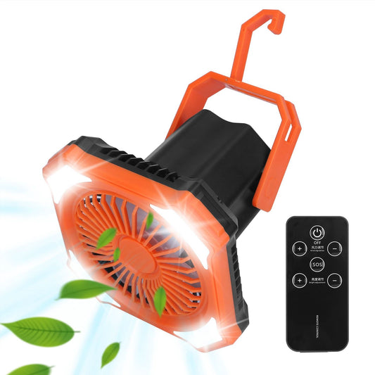 Portable Camping Lantern Fan 10000mAh Battery Powered Hanging Fan USB Rechargeable Tent Fan with 4 Light Modes 3 Wind Modes Emergency Power Bank Remote Control Hanging Hook