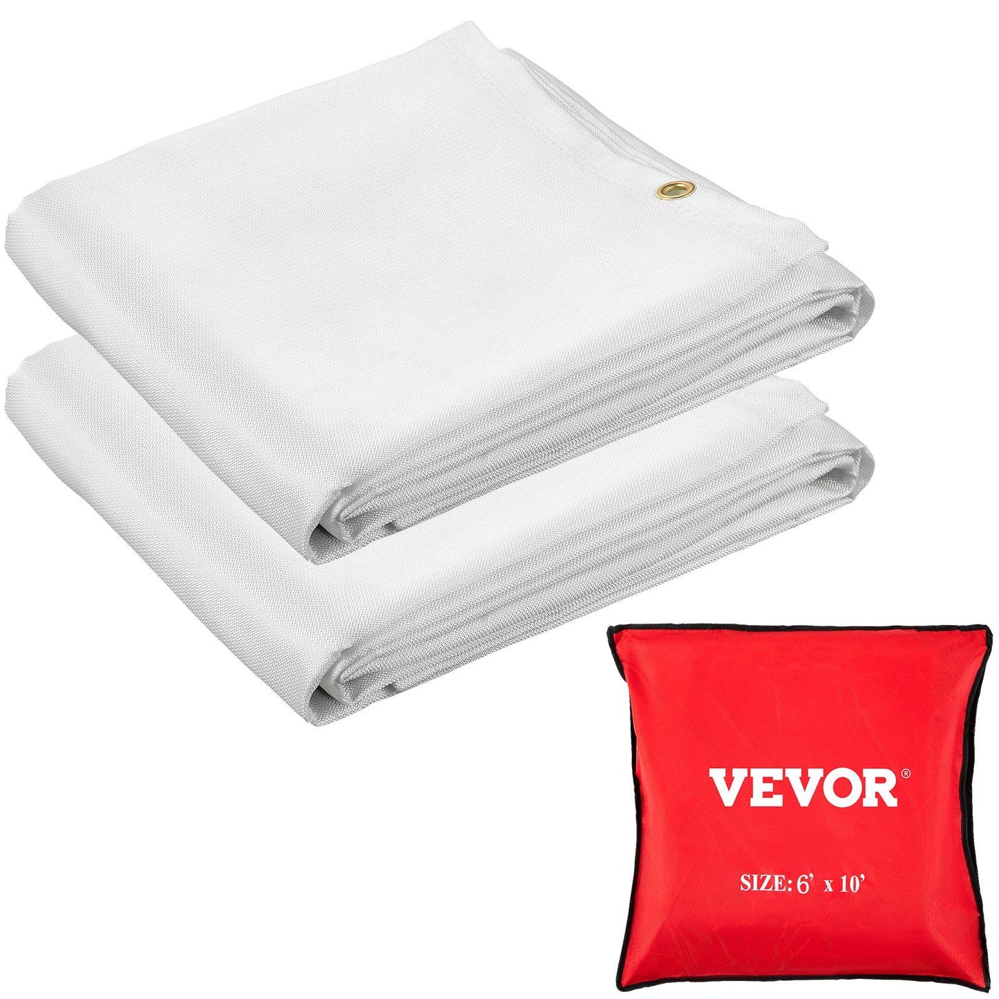 VEVOR Fire Blankets, 2 Pack Welding Blankets, 6' x 10' Fire Suppression Blanket, 1022 °F Flame Retardant Blanket, White Fire Emergency Blankets, Fiberglass Fire Retardant Blanket with 8 Brass Grommets