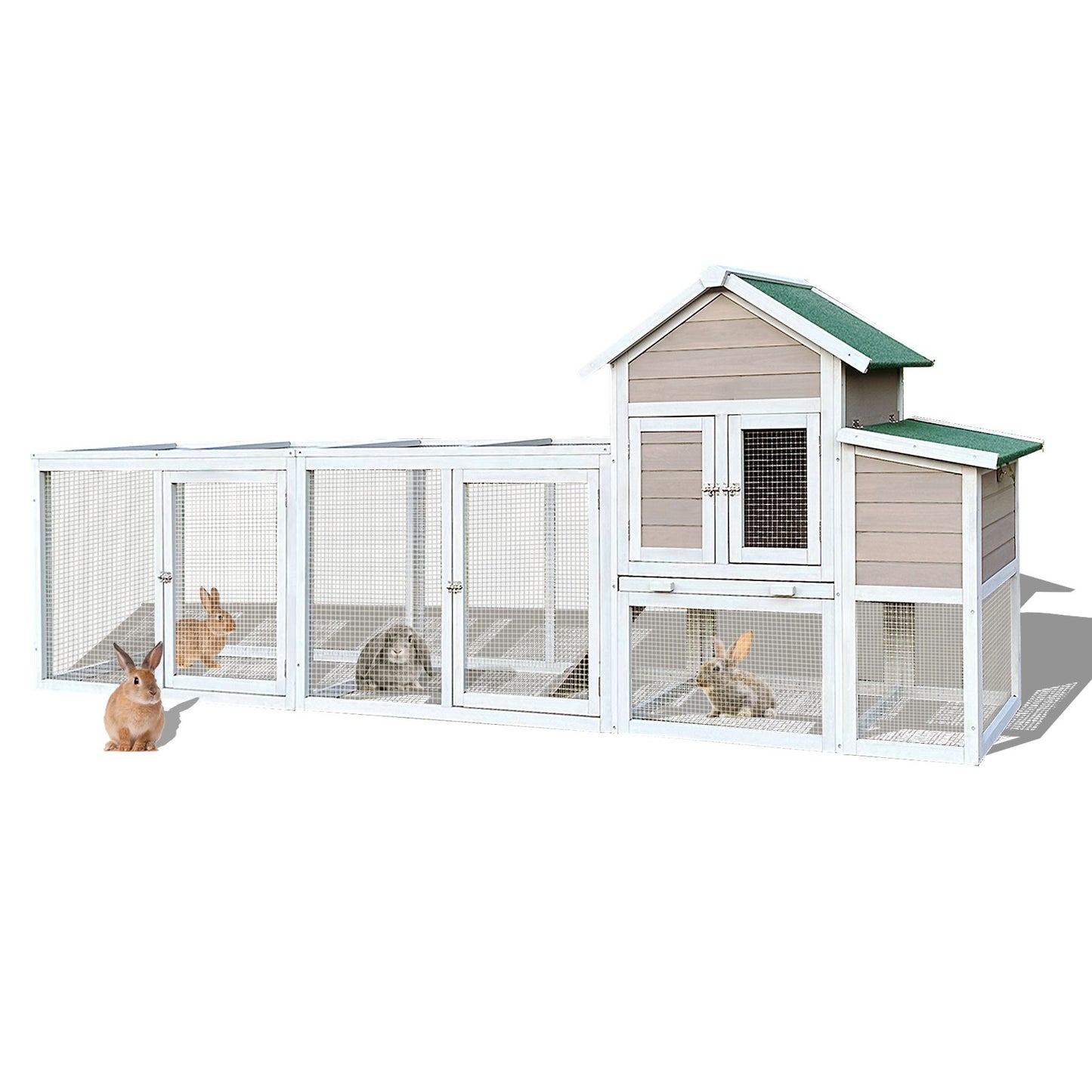 122" Large Gray Wood Chicken Coop Hen House Pet Rabbit Hutch Wooden Pet Cage Backyard with Nesting Box