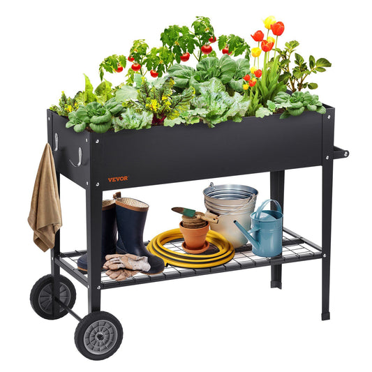 VEVOR Raised Garden Bed, 42.5 x 19.5 x 31.5 inch Galvanized Metal Planter Box, Elevated Outdoor Planting Boxes with Legs, for Growing Flowers/Vegetables/Herbs in Backyard/Garden/Patio/Balcony, Black