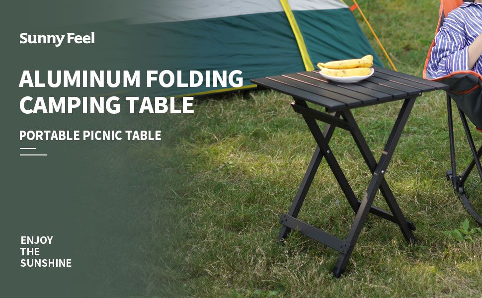 SUNNYFEEL Folding Camping Table - Lightweight Aluminum Portable Picnic Table, 18.5x18.5x24.5 Inch for Cooking, Beach, Hiking, Travel, Fishing, BBQ, Indoor Outdoor Small Foldable Camp Tables