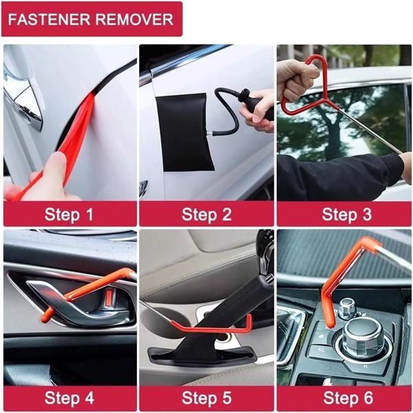 Stainless steel long distance hook tool Automotive emergency door opening tool set Oval handle Red warping piece set wedge air bag wrench combination tool