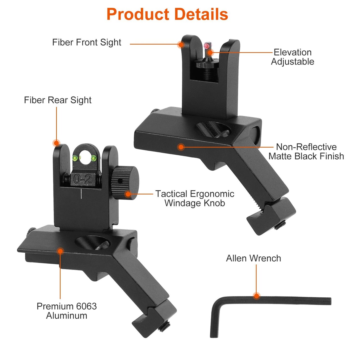 45 Degree Offset Rear Front Flip Up Sights Fiber Optics Aluminum Sights Tactical Folding Back Up Sight Set with Red Green Dots Fit Picatinny Weaver Rails