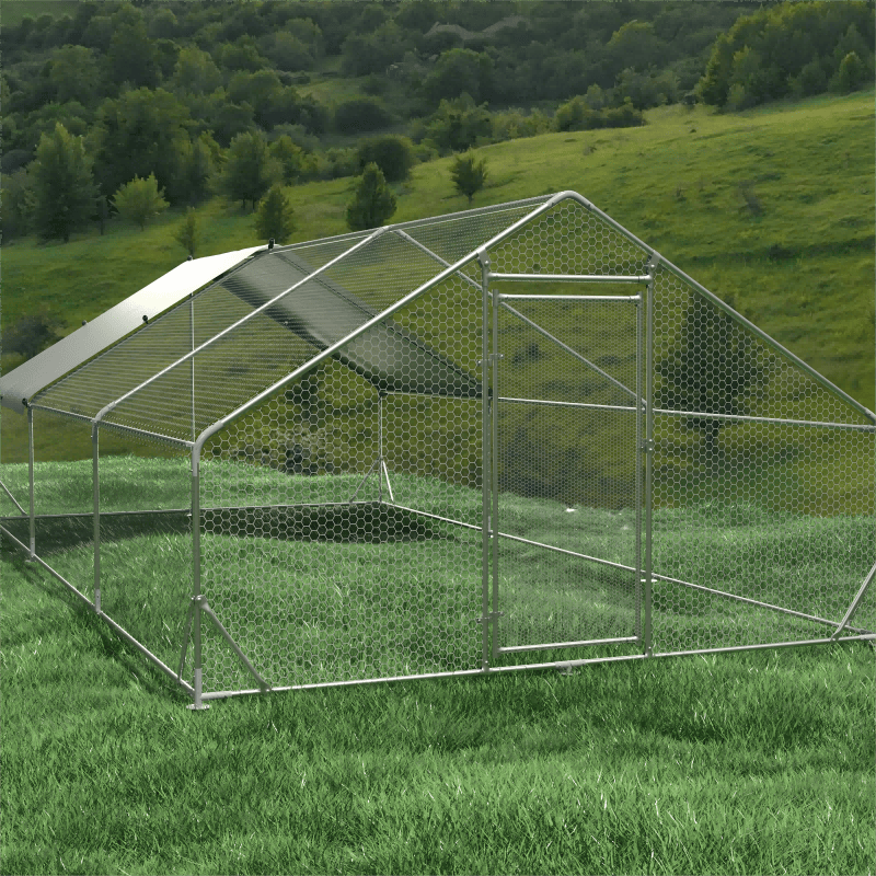 Large Metal Chicken Coop Walk-in Poultry Cage Hen Run House Rabbits Habitat Cage Spire Shaped Coop with Waterproof and Anti-Ultraviolet Cover (19.7' L x 9.8' W x 6.4' H)