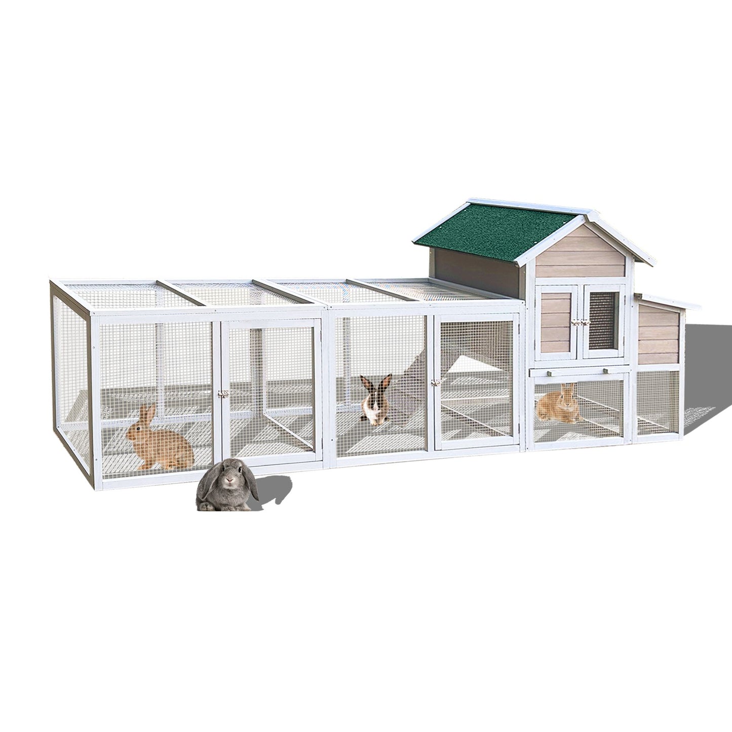 122" Large Gray Wood Chicken Coop Hen House Pet Rabbit Hutch Wooden Pet Cage Backyard with Nesting Box