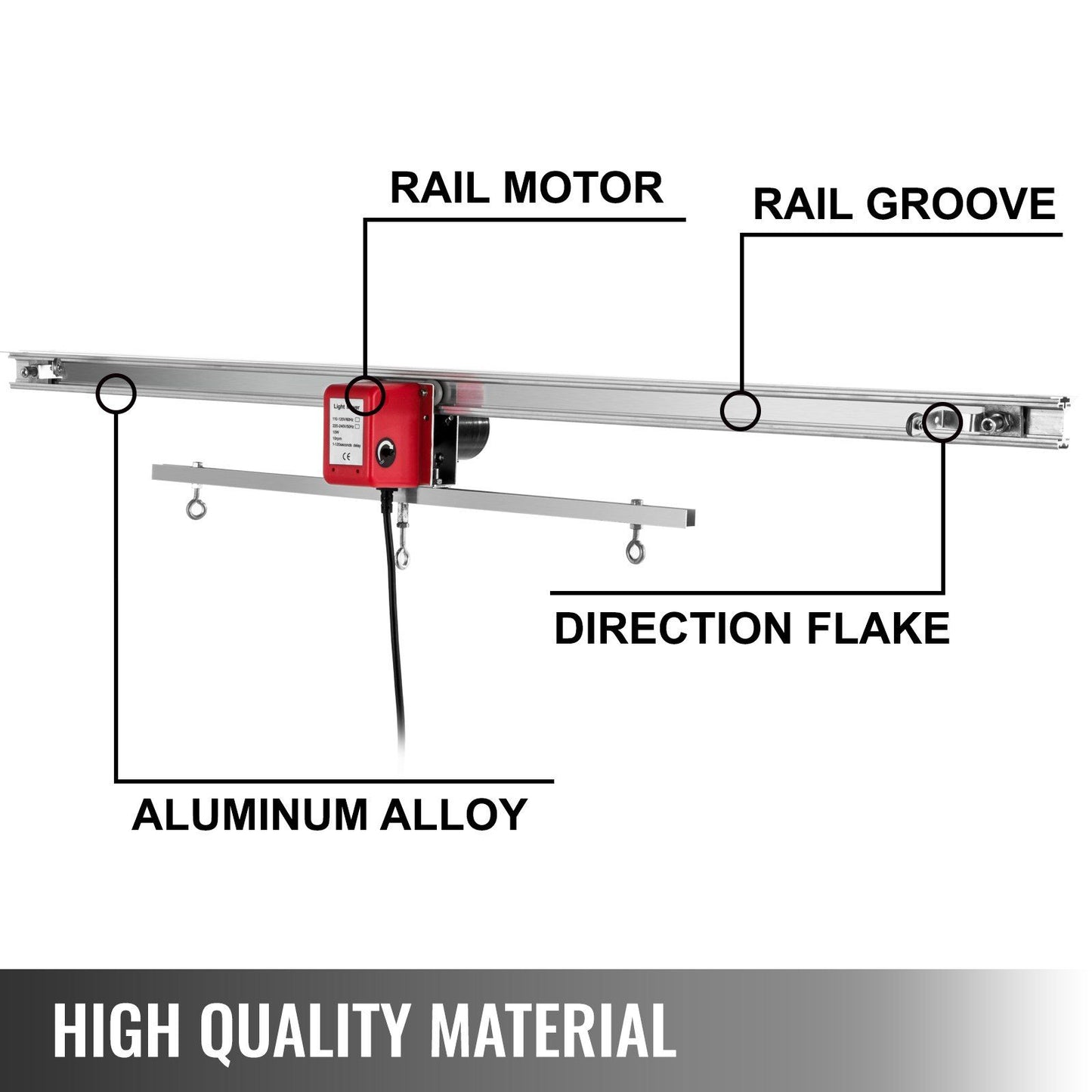 VEVOR 10.8 ft Adjustable Indoor Grow Light Mover Track Rail Mover Kit 10 r/min, Mover Motor w on/Off Button, Three Moving Rails, 0-120 Second Adjustable Time Delay Hydroponic Lighting System