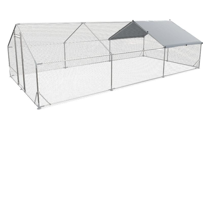 Large Metal Chicken Coop Walk-in Poultry Cage Hen Run House Rabbits Habitat Cage Spire Shaped Coop with Waterproof and Anti-Ultraviolet Cover (19.7' L x 9.8' W x 6.4' H)