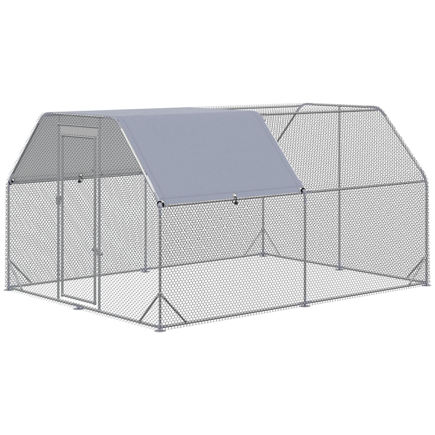 PawHut Large Chicken Coop Metal Chicken Run with Waterproof and Anti-UV Cover, Flat Shaped Walk in Fence Cage Hen House for Outdoor and Yard Farm Use, 1" Tube Diameter, 9.2' x 12.5' x 6.4'