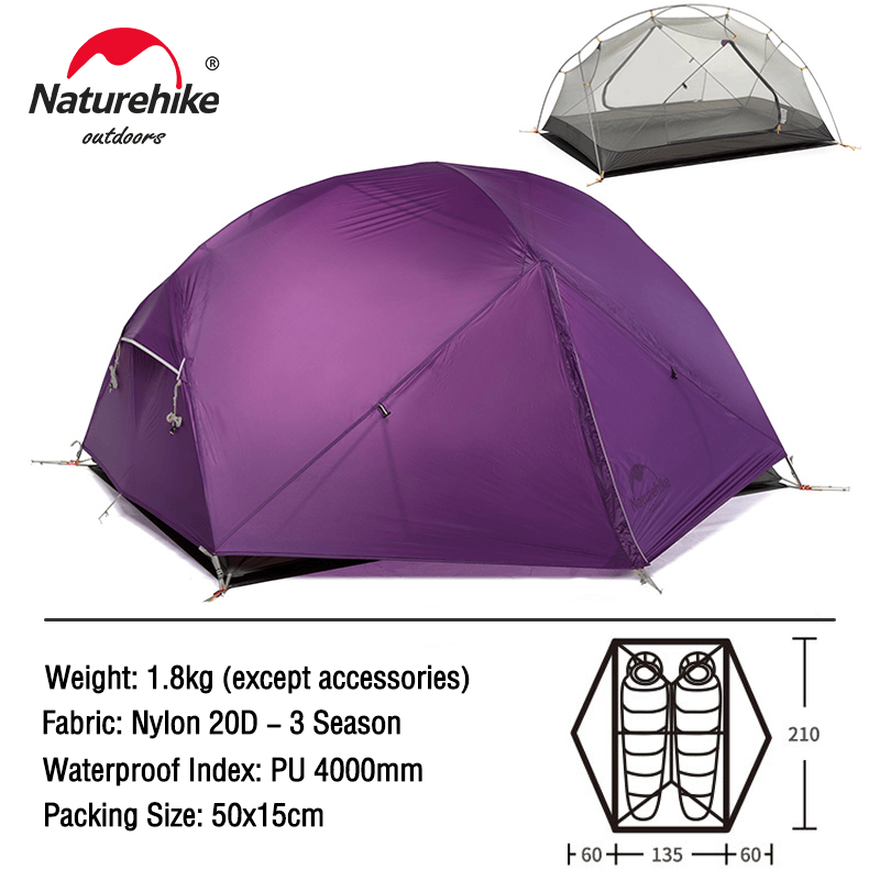 Naturehike Mongar Tent 2 Person Ultralight Travel Tent Double Layer Waterproof Tent Backpacking Tent Outdoor Hiking Camping Tent