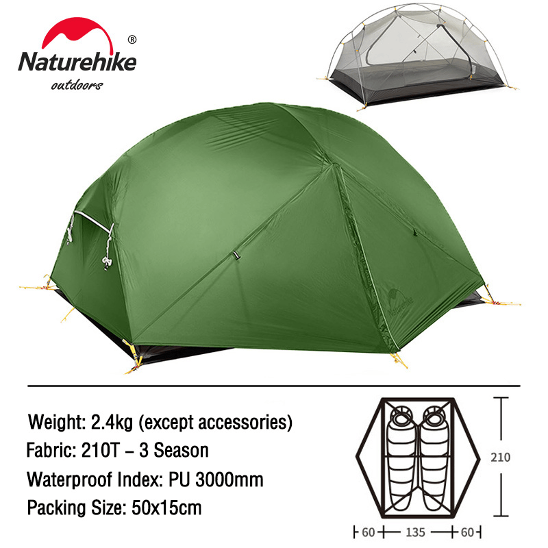 Naturehike Mongar Tent 2 Person Ultralight Travel Tent Double Layer Waterproof Tent Backpacking Tent Outdoor Hiking Camping Tent