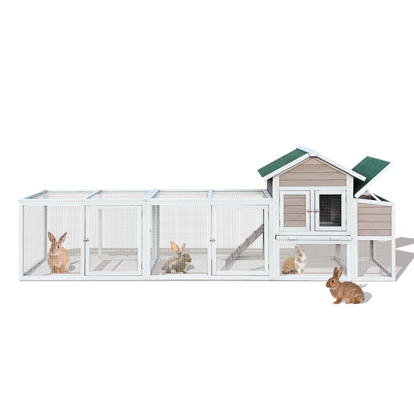 122" Large Gray Wood Chicken Coop Hen House Pet Rabbit Hutch Wooden Pet Cage Backyard with Nesting Box