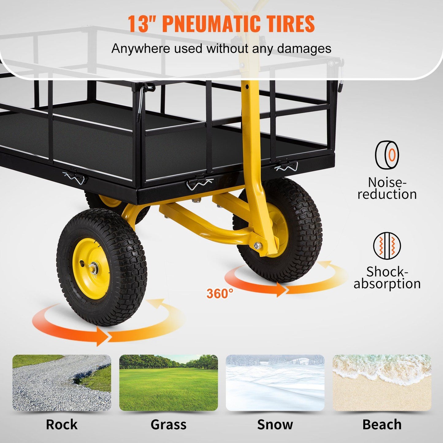 VEVOR Steel Garden Cart, Heavy Duty 1200 lbs Capacity, with Removable Mesh Sides to Convert into Flatbed, Utility Metal Wagon with 2-in-1 Handle and 13 in Tires, Perfect for Garden, Farm, Yard