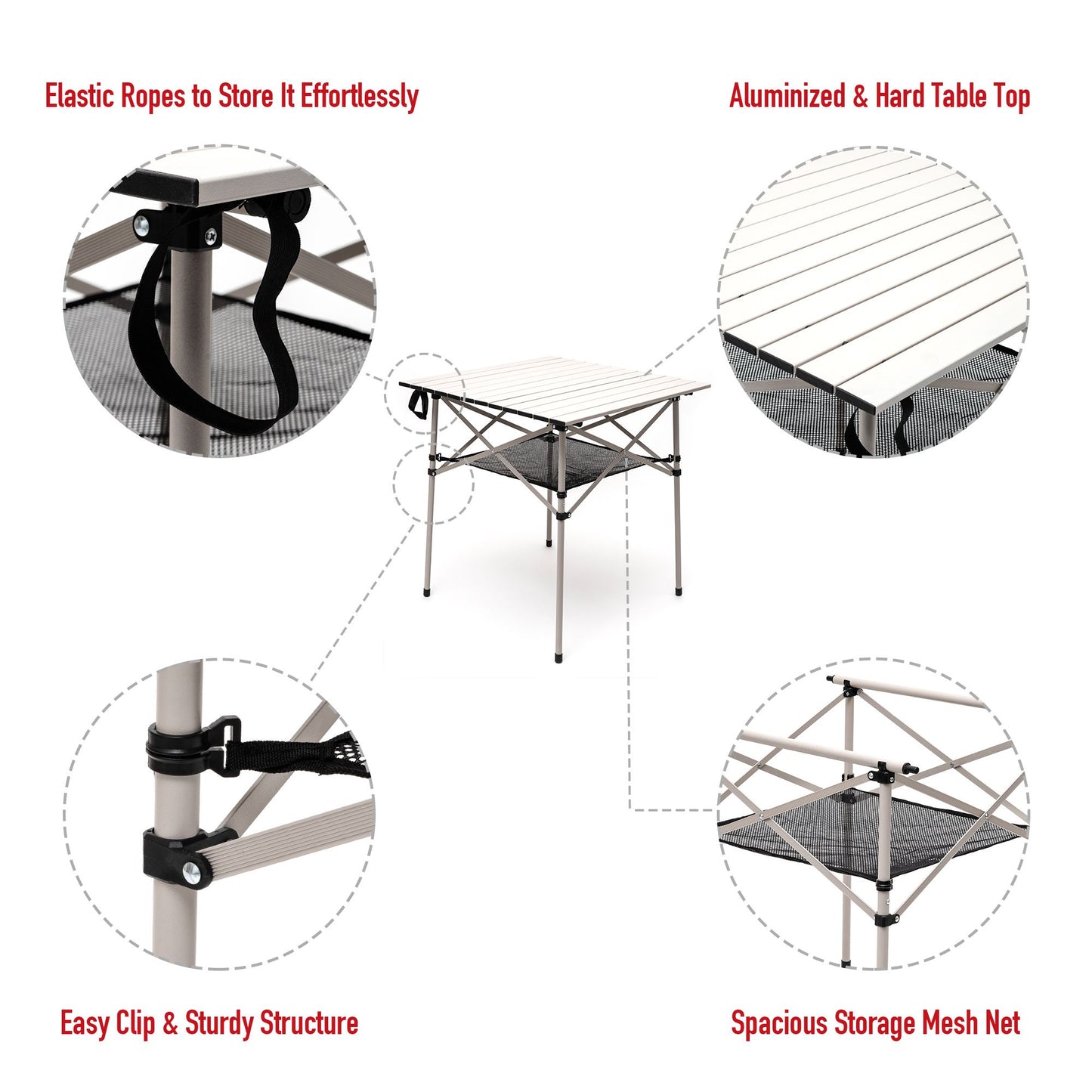 SUNNYFEEL Outdoor Folding Table | Lightweight Compact Aluminum Camping Table, Roll Up Top 4 People Portable Camp Square Tables with Carry Bag for Picnic/Cooking/Beach/Travel/BBQ