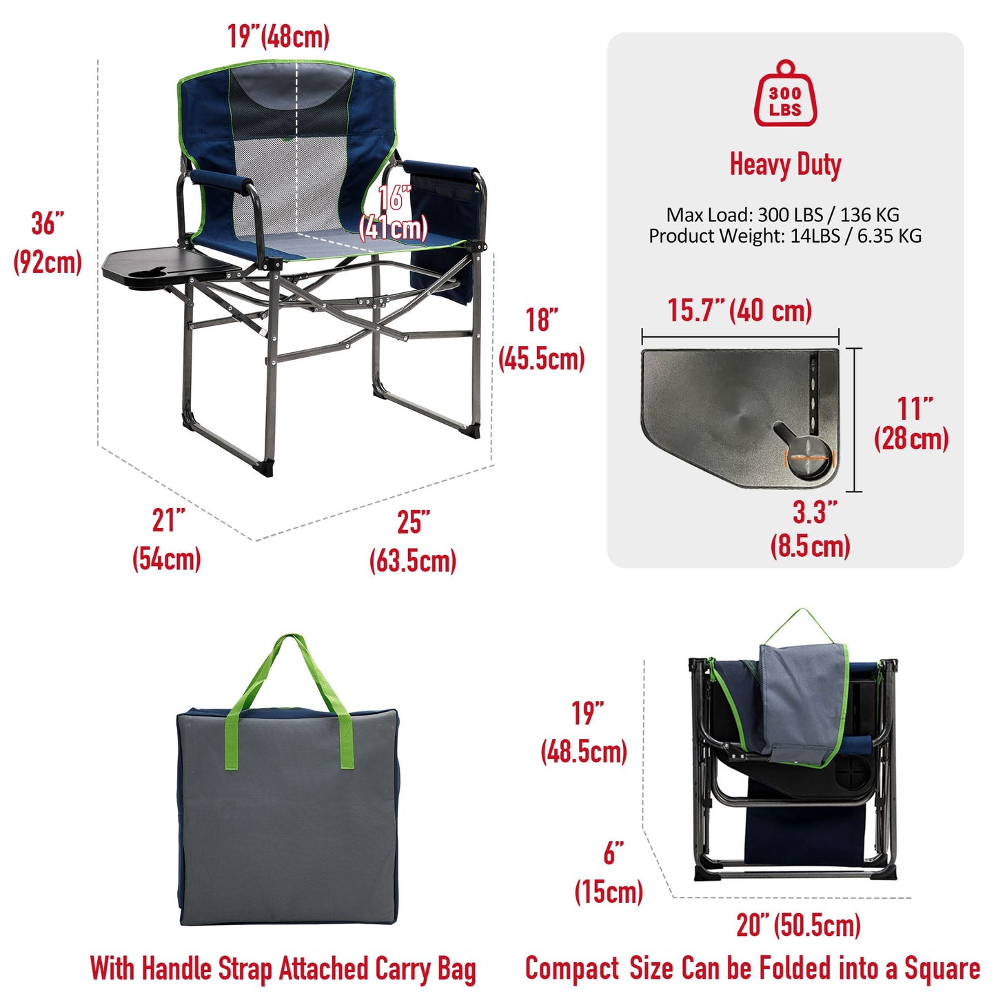 Camping Directors Chair, Heavy Duty,Oversized Portable Folding Chair with Side Table, Pocket for Beach, Fishing,Trip,Picnic,Lawn,Concert Outdoor Foldable Camp Chairs