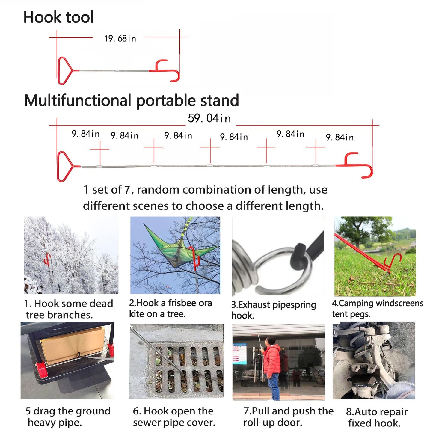 Truck 5th wheel pull hook 1 set - Long distance hook/tool truck emergency hook Tree cleaning hook Red hook trailer box Heavy duty