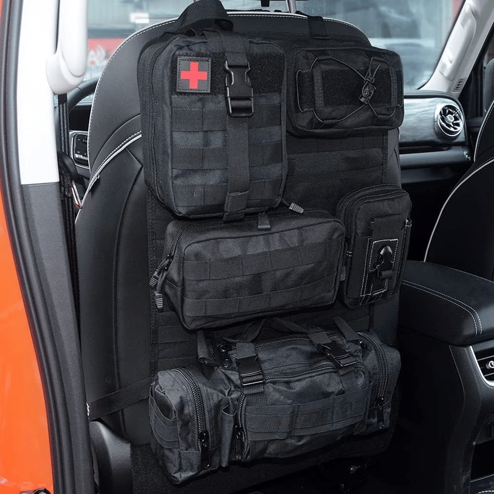 Molle Nylon Tactical Car Seat Organiser Front Seat Back Storage Bag Backrest Protector With 5 Pockets For All Vehicles