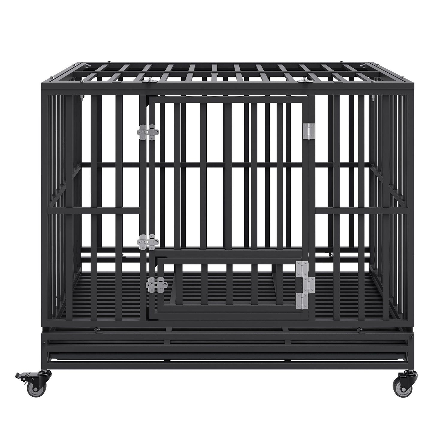 VEVOR 47 Inch Heavy Duty Dog Crate, Indestructible Dog Crate, 3-Door Heavy Duty Dog Kennel for Medium to Large Dogs with Lockable Wheels and Removable Tray, High Anxiety Dog Crate for Indoor & Outdoor