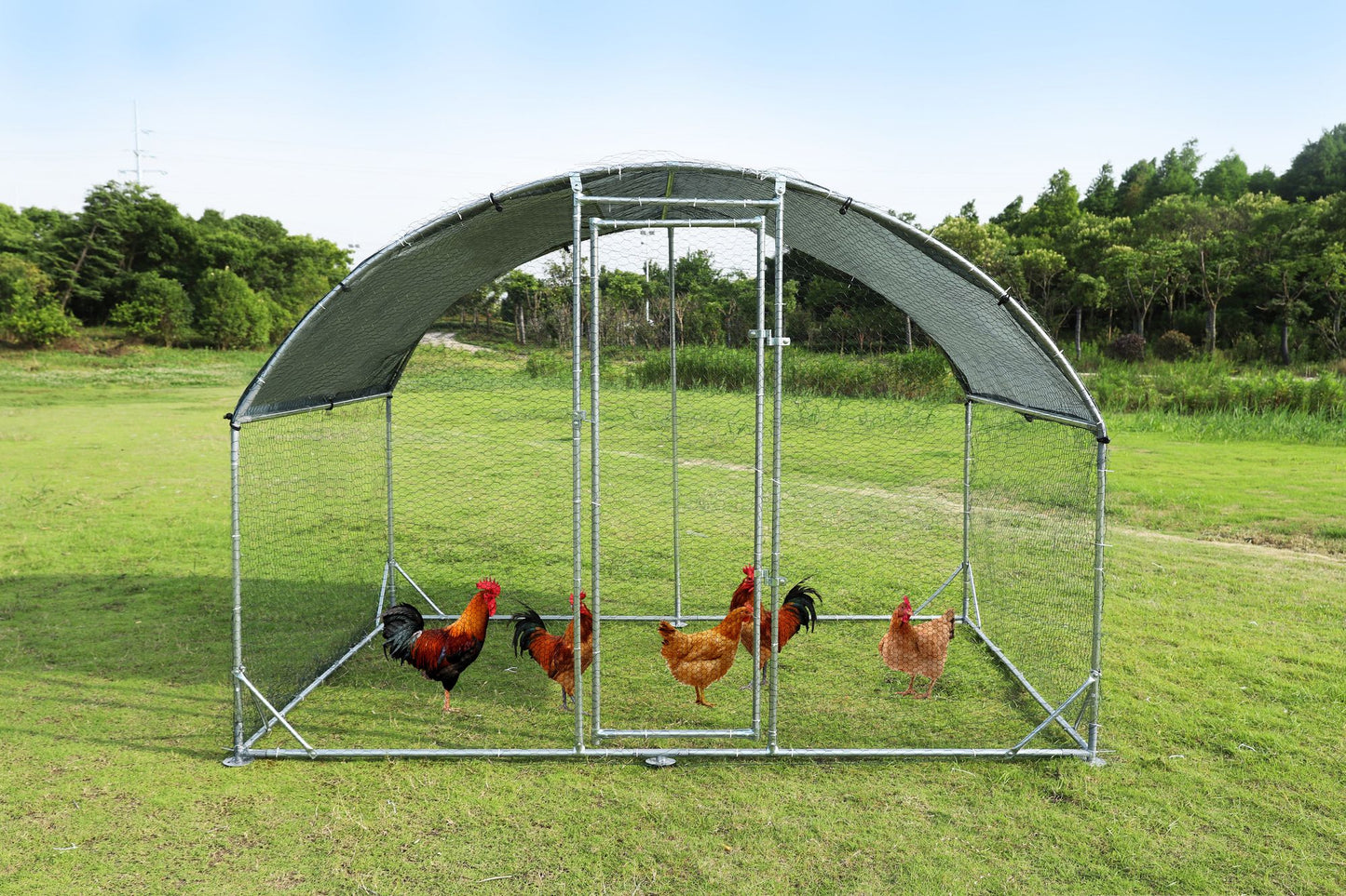 Large metal chicken coop upgrade three support steel wire impregnated plastic net cage, Oxford cloth silver plated waterproof UV protection, duck rabbit sheep bird outdoor house 9.2'W x 6.2'L x 6.5'H