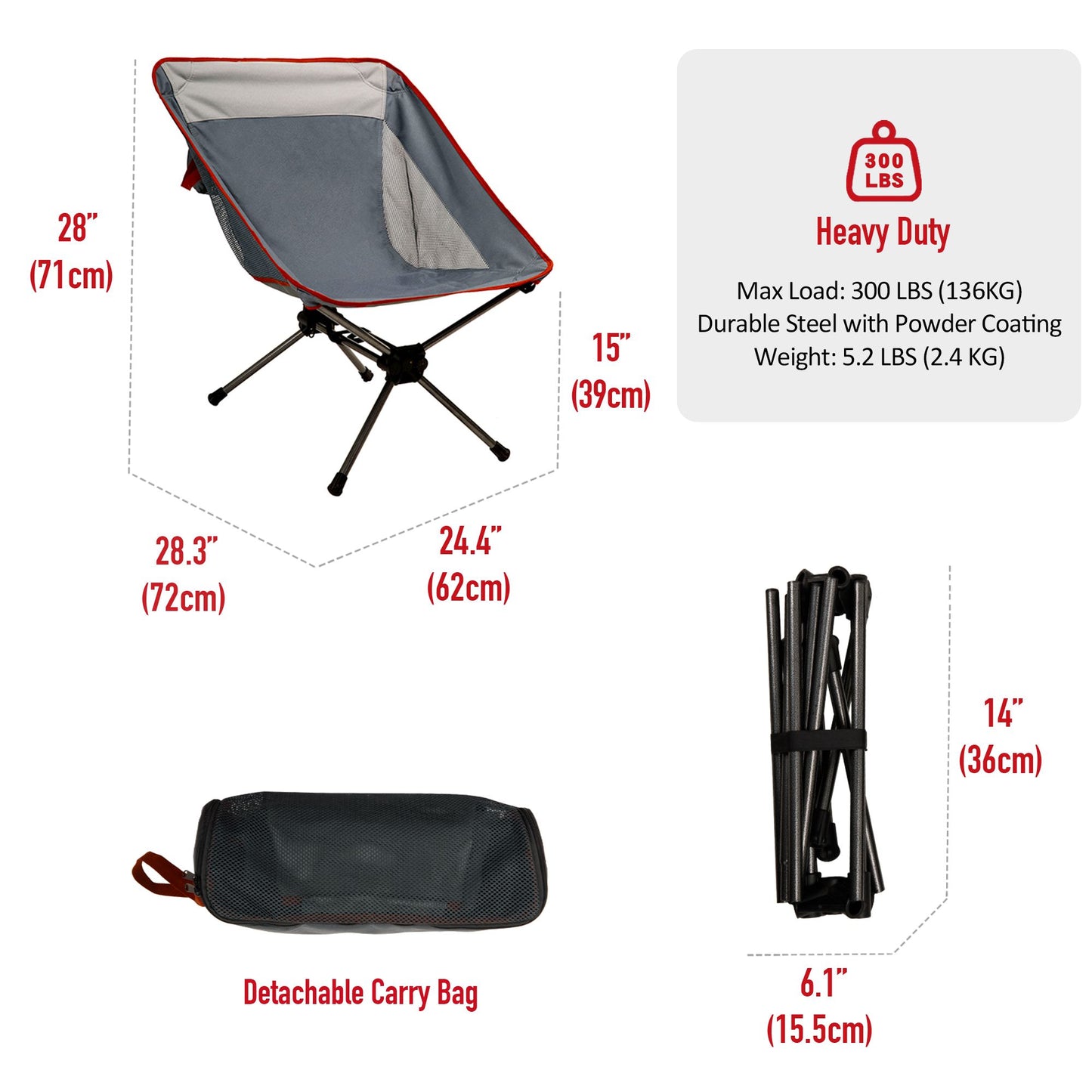 SUNNYFEEL Ultralight Folding Camping Chair, Portable Backpacking Chairs Lightweight, Small Compact Collapsible Camp Chair, Heavy Duty 300 LBS for Outdoor, Hiking, Picnic, Lawn, Beach, Fishing, Travel