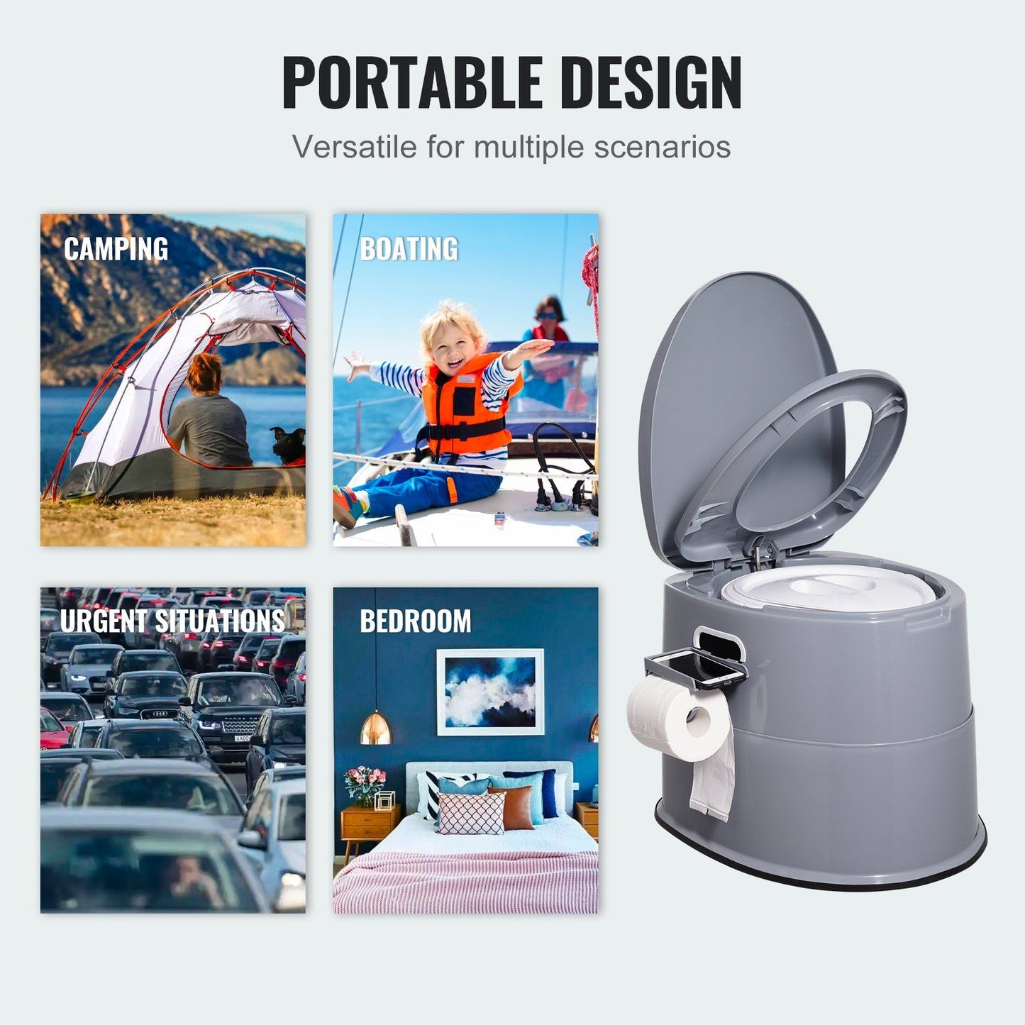 VEVOR Portable Toilet for Camping, Porta Potty with 1.3 Gal Detachable Inner Bucket & Removable Paper Holder, Commode with Dual Lids, Travel Toilet for Adults Kids Outdoor Camping Car Long Road Trips