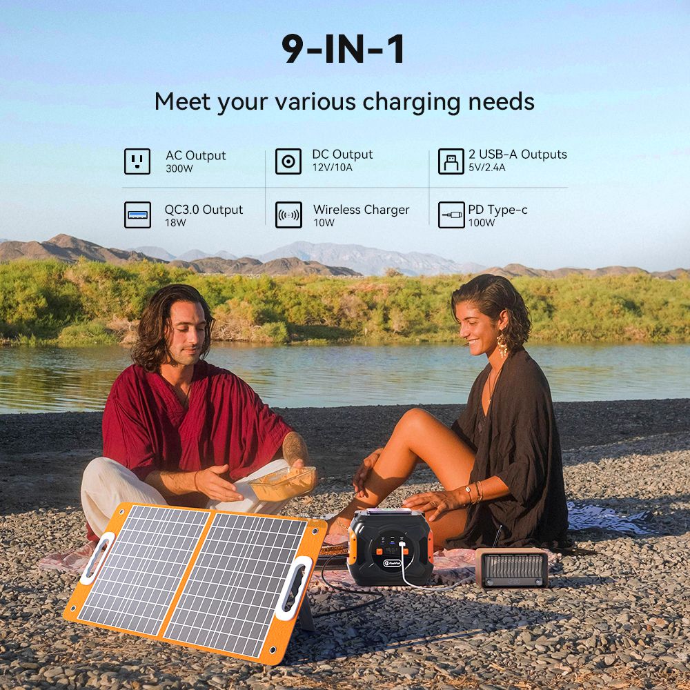 320W Portable Power Station;  Flashfish 292Wh 80000mAh Solar Generator Backup Power With LASHFISH 18V/60W Foldable Solar Panel;  Portable Solar Charger