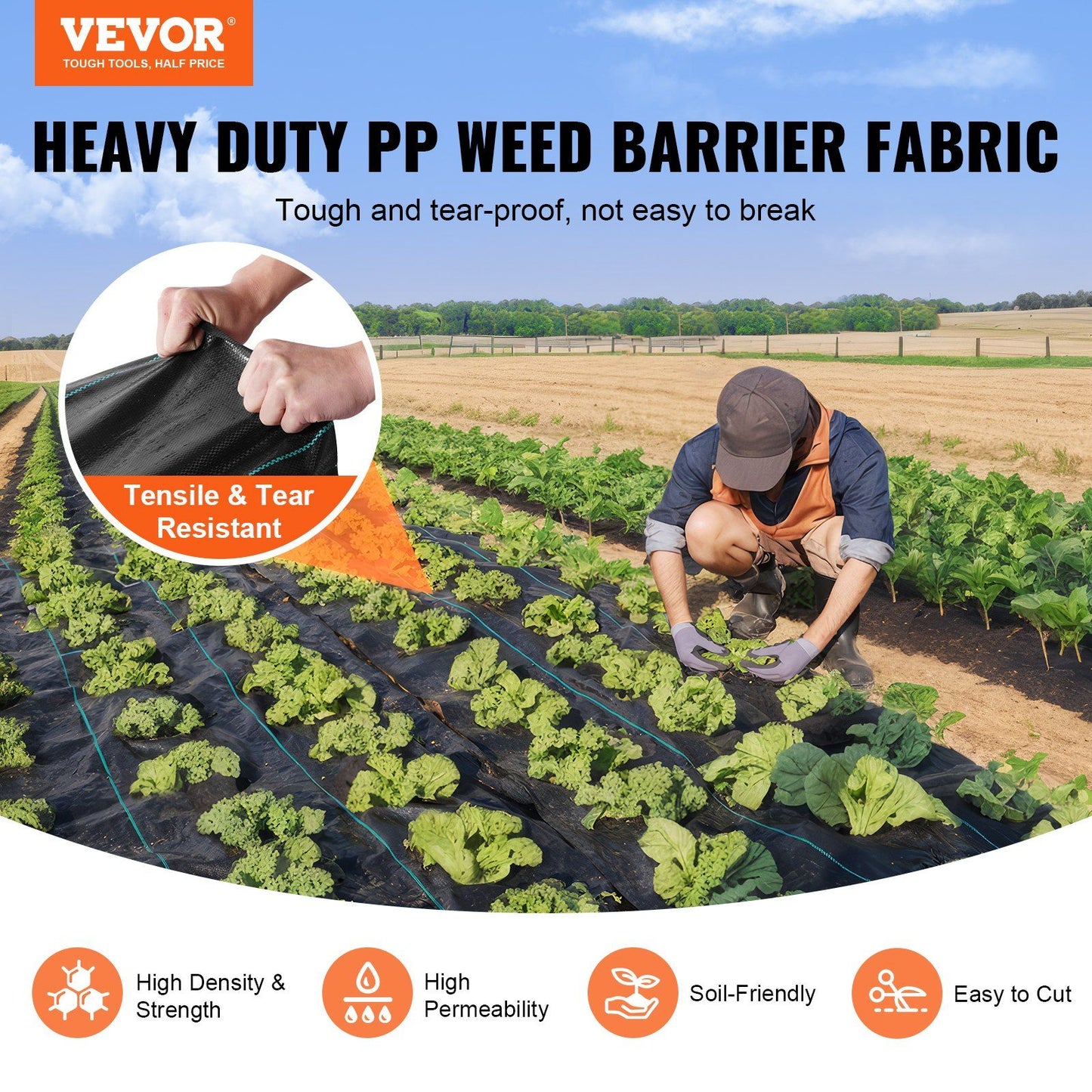 VEVOR Weed Barrier Landscape Fabric 4*50FT Heavy Duty Woven PP Weed Control Mat